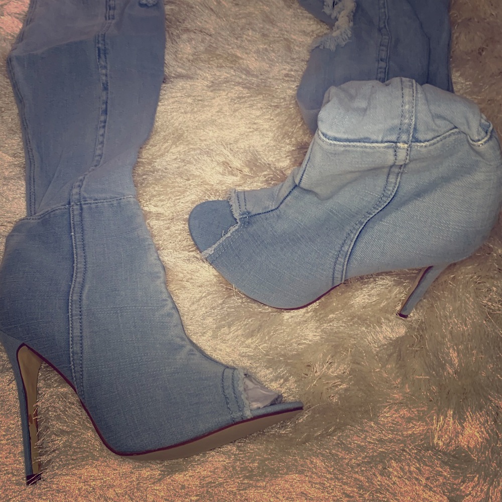 Brand New Open toe Blue Jean Heel Boots!
